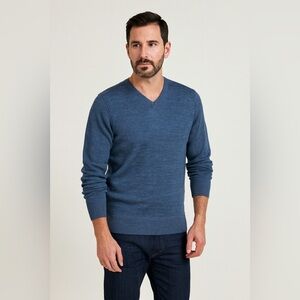 Bruun & Stengade Blue V-Neck Knit Pullover Wool Blend Sweater Men’s Size L